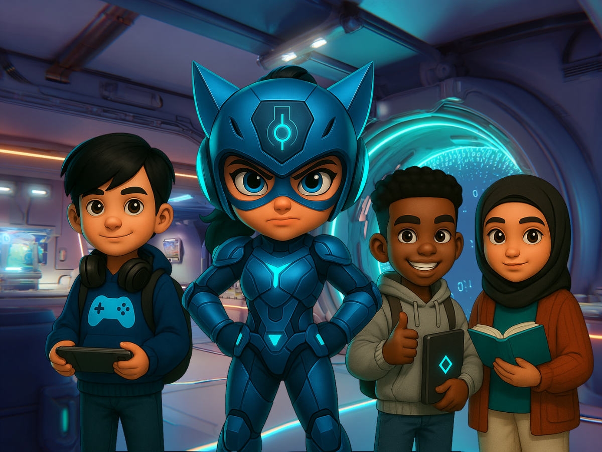 MASK NextGen guardian character Myra with a group of kids